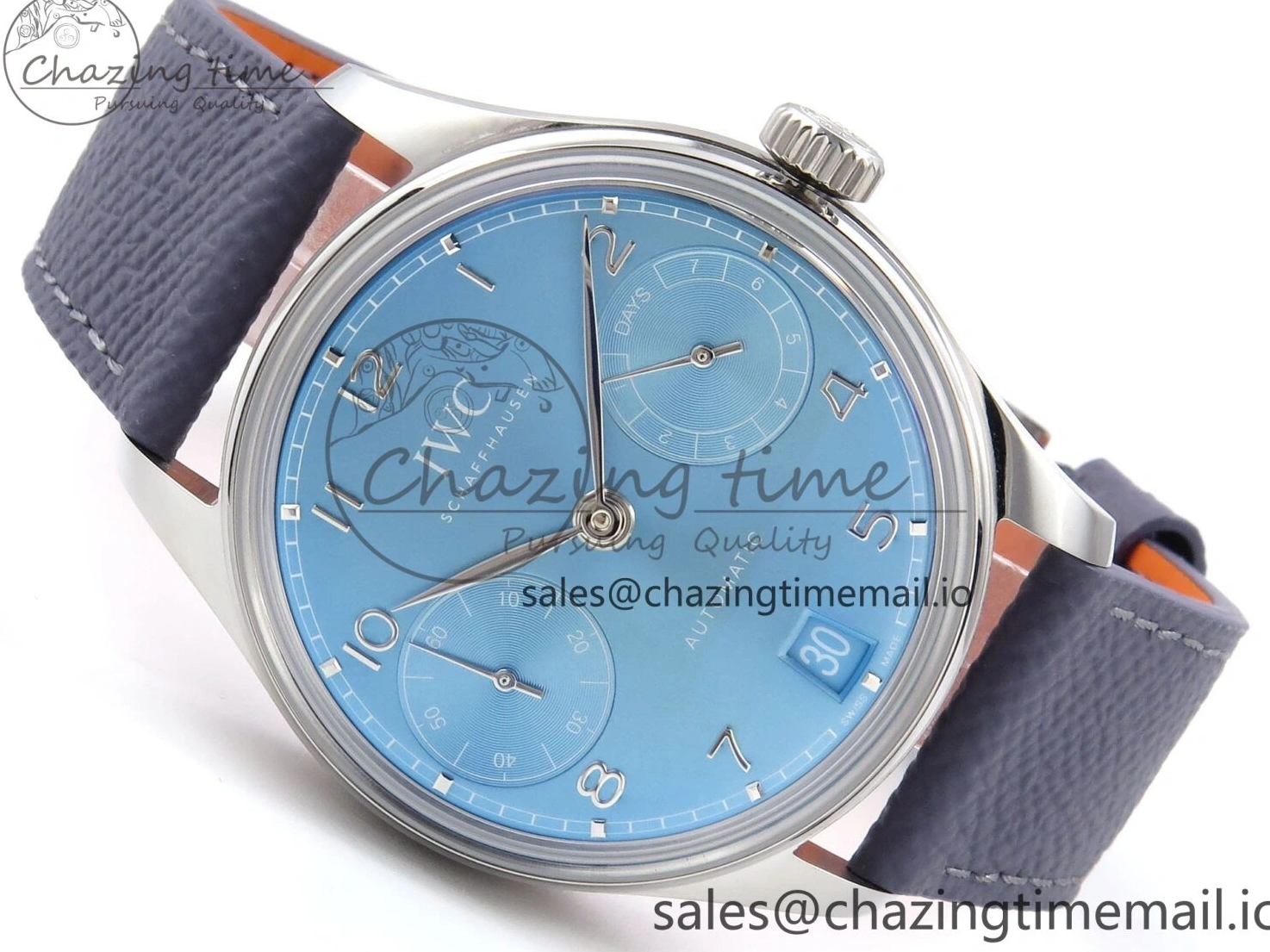 MIROTIME 0601 Lightweight Portugieser Automatic SS IW501708 APSF 1:1 Best Edition Light Blue Dial on Gray Leather Strap A 7012